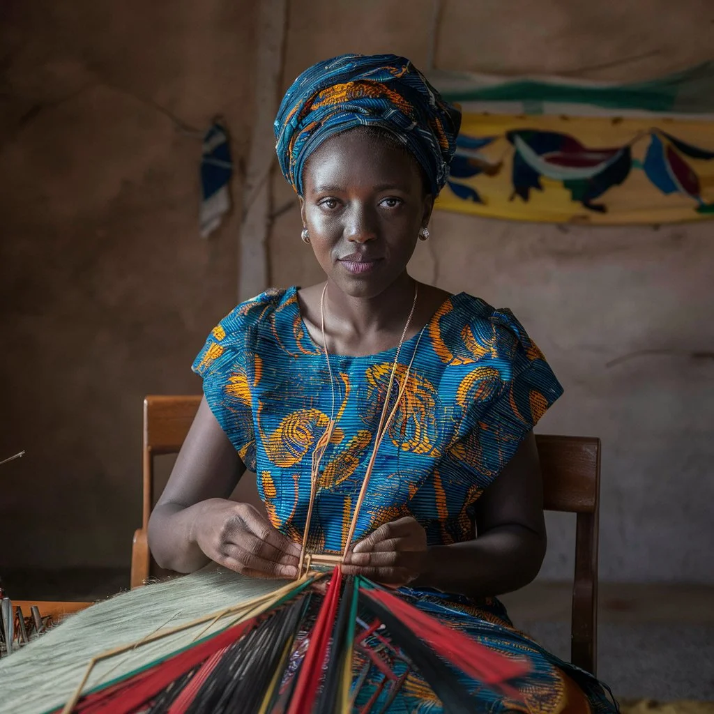une femme tisserand. 5% des recettes seront reversées pour l'artisanat